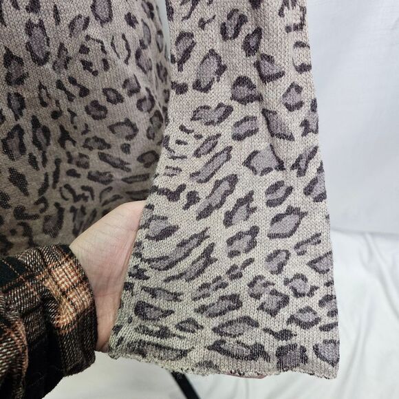 Acrobat Tan Leopard Print Silk and Cashmere Open Cardigan Size Medium - Picture 10 of 10